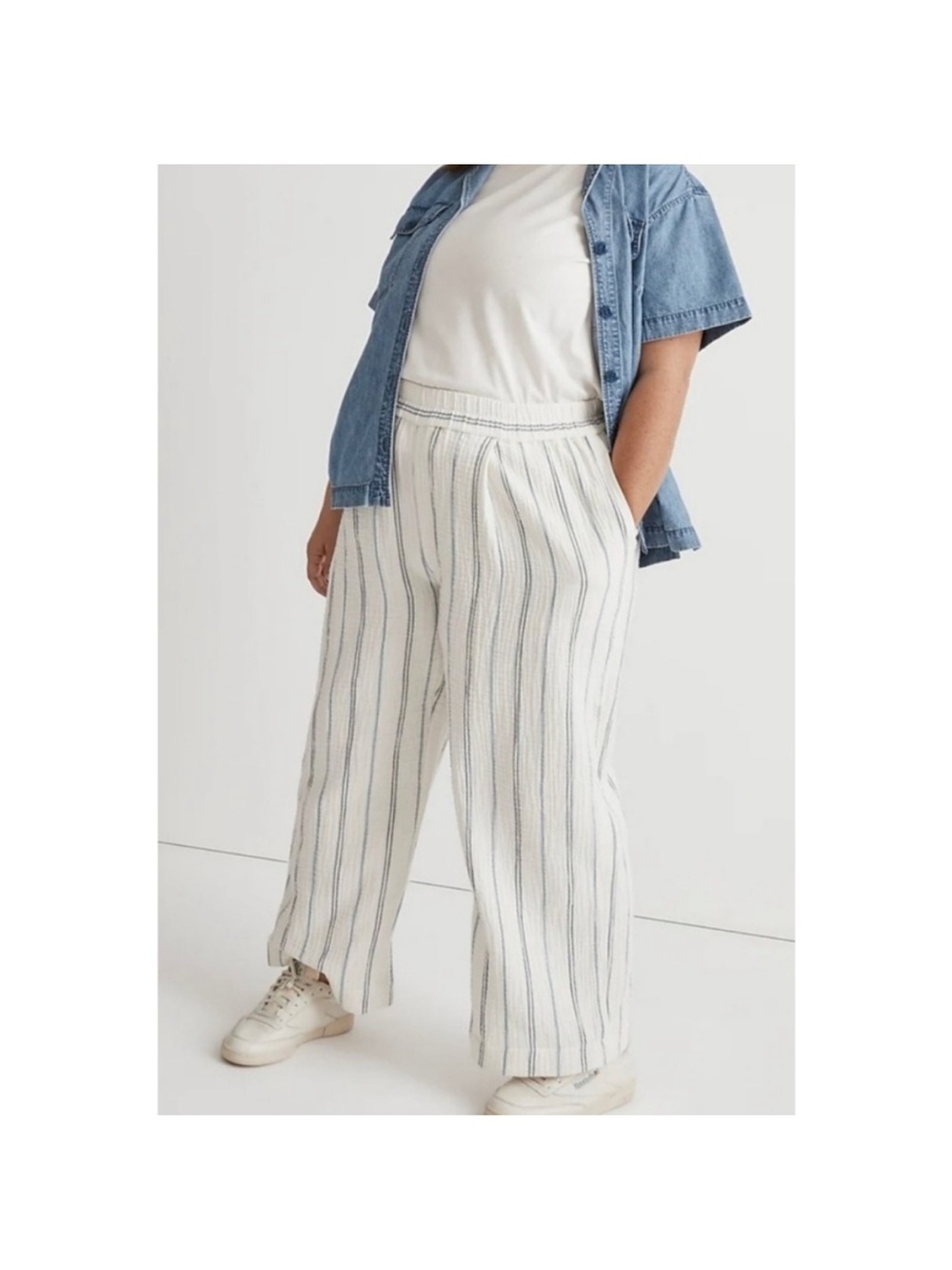 Madewell The Plus Untailored Wide-Leg Crop Pant in Striped Lightspun